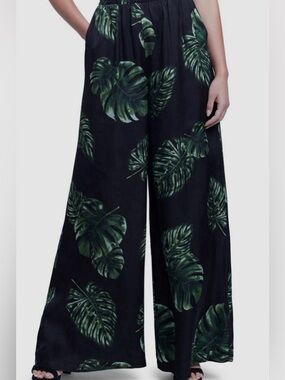 $350 L'agence Black Lillian Palm Leaf  Tropical Stretch Waist Wide Leg Pants XS